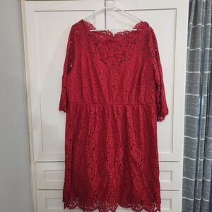 Lane Bryant Red Scallop Edge Fit And Flare Lined Lace Overlay Dress Size 18
